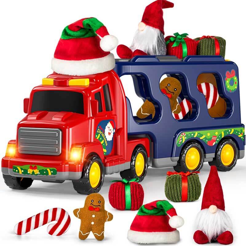 Fidtoy Christmas Toddler Truck Toy Set | Lights, Sound, and Holiday Accessories for Ages 3-7