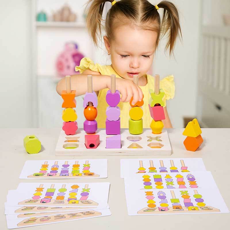 Fidtoy Tableau d'apprentissage des formes et des chiffres en bois pour enfants – Jouet Montessori de comptage d'anneaux et de mathématiques