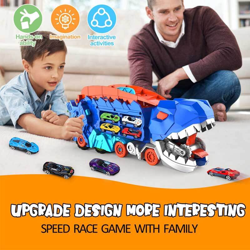 Fidtoy Dinosaur Transport Truck Toy 4 in 1 Race Track Playset