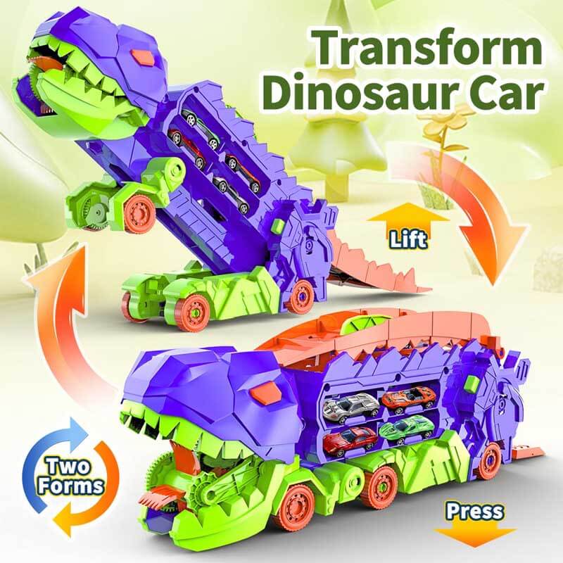Fidtoy Dinosaur Transport Truck Toy 4 in 1 Race Track Playset