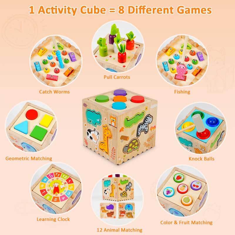 Fidtoy 8-in-1 Wooden Activity Cube – Montessori Learning Toy for Toddlers