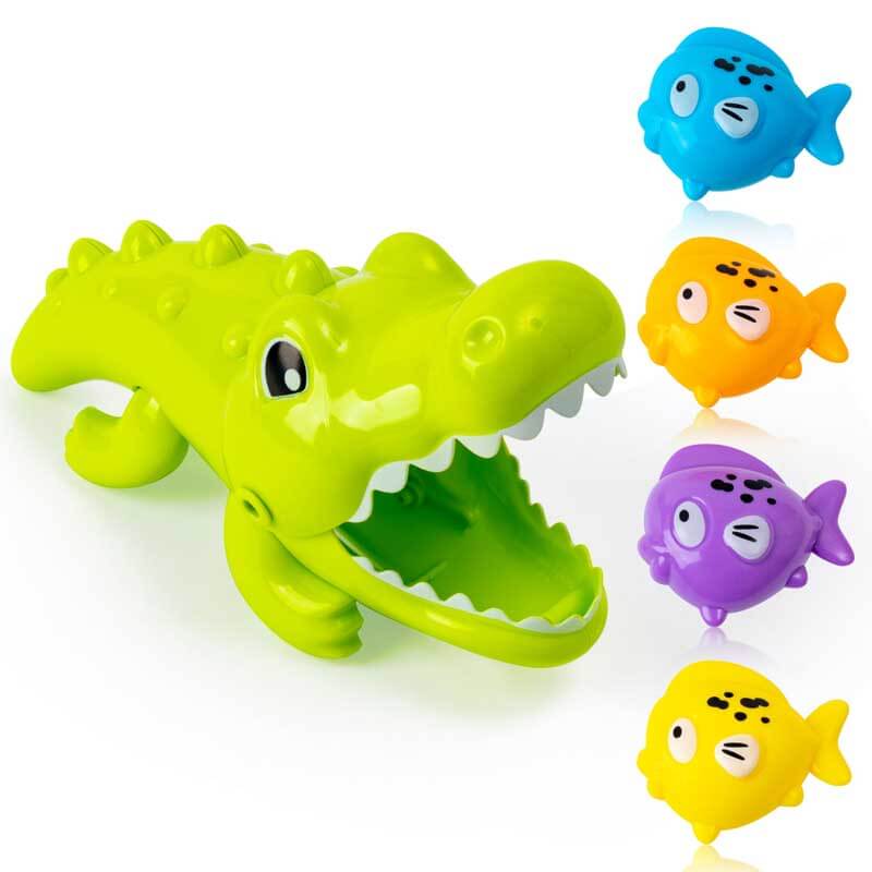 Juego de juguetes de baño de cocodrilo y pez Fidtoy para niños pequeños de 1 a 5 años – Juego acuático interactivo y seguro