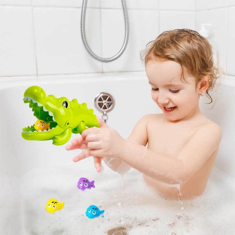 Juego de juguetes de baño de cocodrilo y pez Fidtoy para niños pequeños de 1 a 5 años – Juego acuático interactivo y seguro