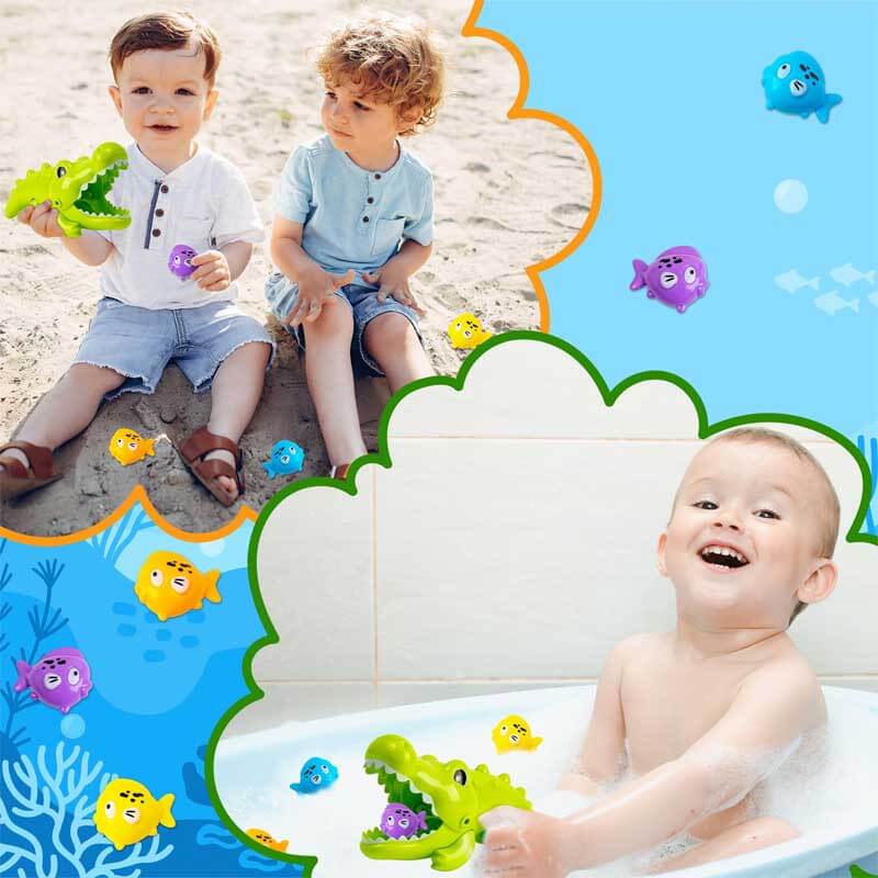 Juego de juguetes de baño de cocodrilo y pez Fidtoy para niños pequeños de 1 a 5 años – Juego acuático interactivo y seguro