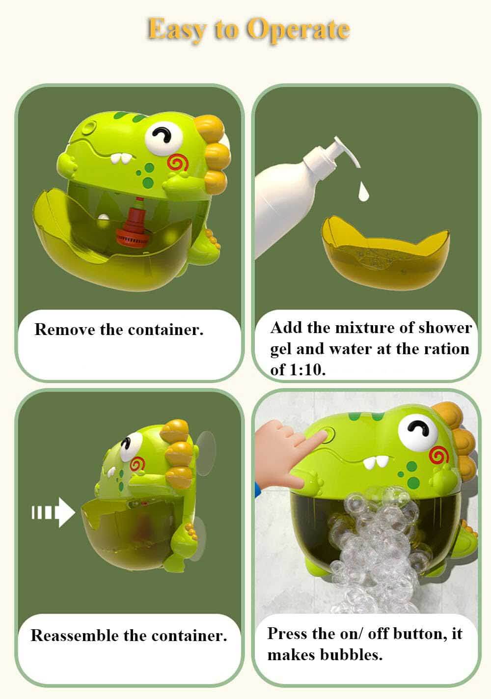 Fidtoy Dinosaur Bath Bubble Toy for Toddlers with Music and Colorful Lights