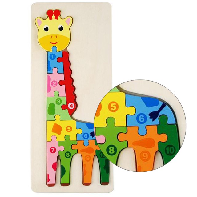 Fidtoy 3D Wooden Animal Board Giraffe Puzzle, Wooden Giraffe Puzzle Board for Toddlers, Animal Recognition Matching Fine Motor Toy Ages 2-6