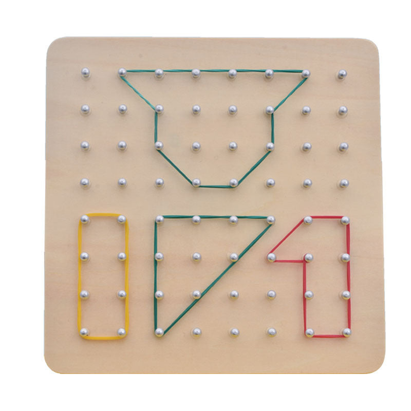 Montessori Nail Board Wooden Geometric Elastic and Nail Board