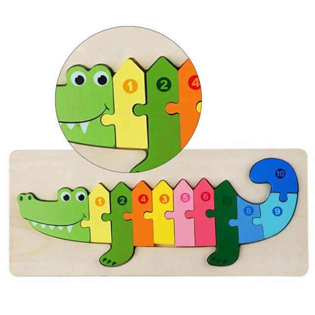 Fidtoy 3D Wooden Crocodile Puzzle Board, Wooden Animal Board for Toddlers, Preschool Matching Puzzle, Fine Motor Color Recognition Toy Ages 2-6