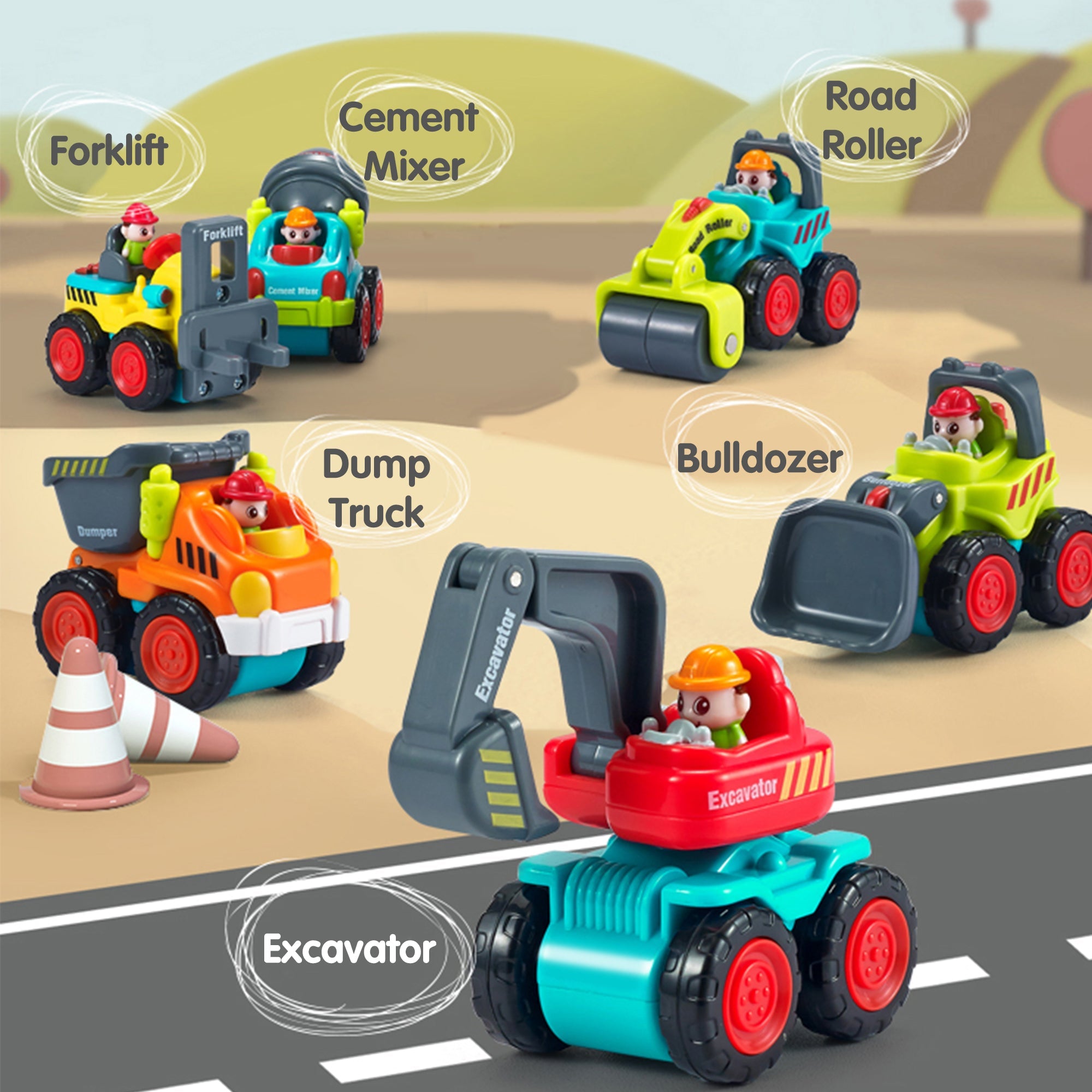 Construction Toy Trucks, Baby Mini Push Go Cars W/ Playmat