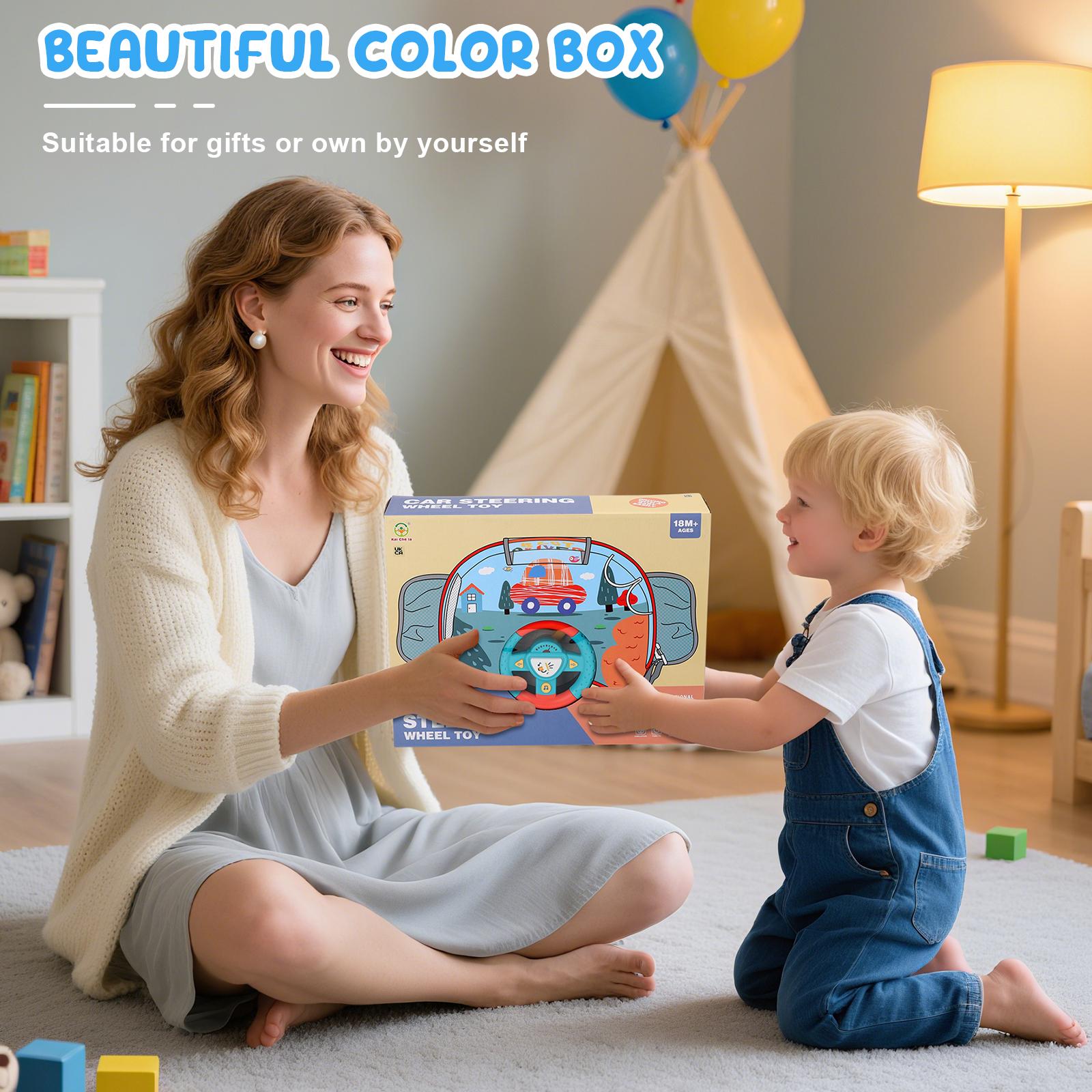 Kids Steering Wheel Toy with Lights and Music Interactive Driving Simulation Playset for Toddlers, Travel Entertainment with Horn and Gear Shift Fun Gift for Boys Girls