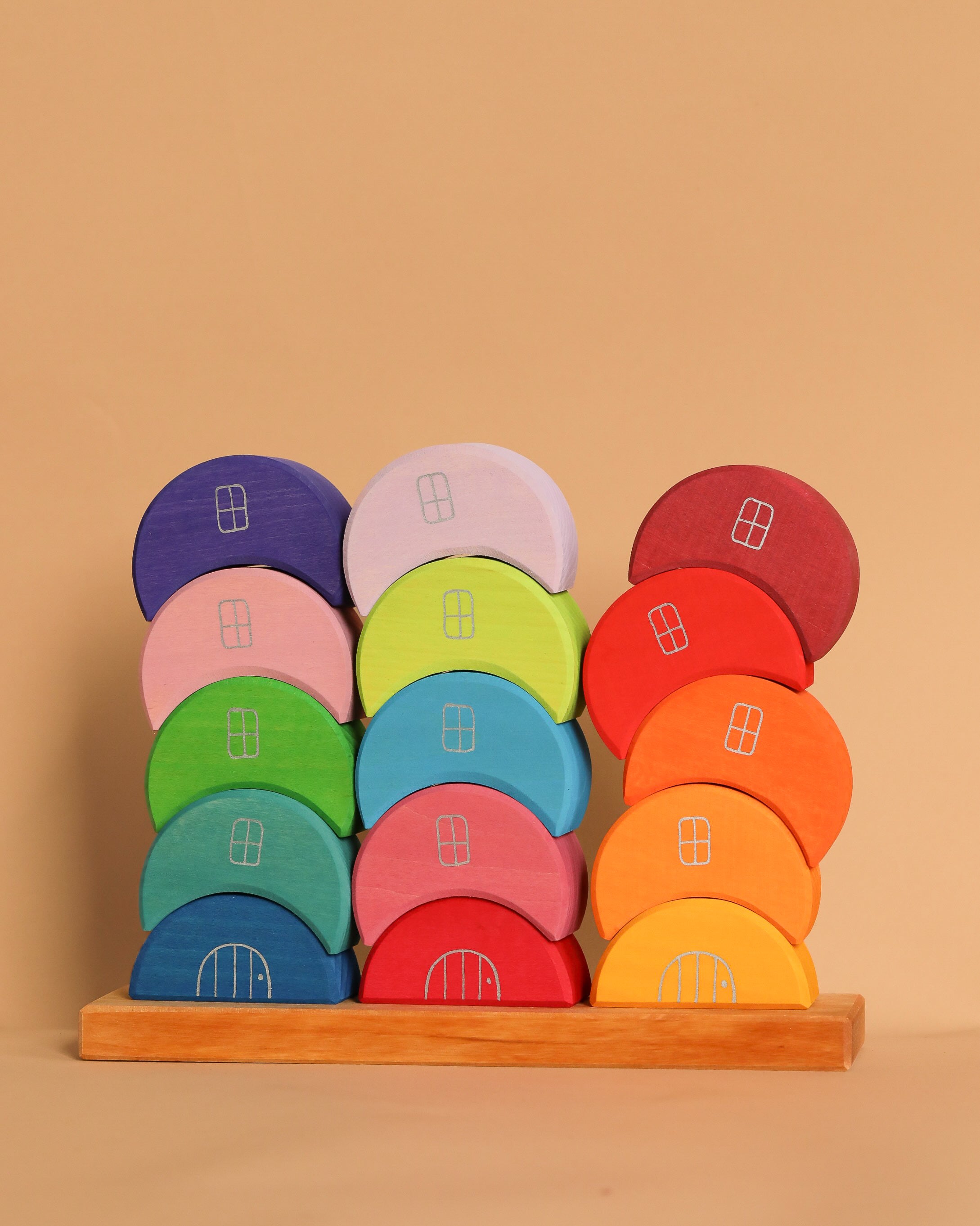 Fidtoy Wooden Moon Stacking Blocks Rainbow Balance Building Toy for Kids