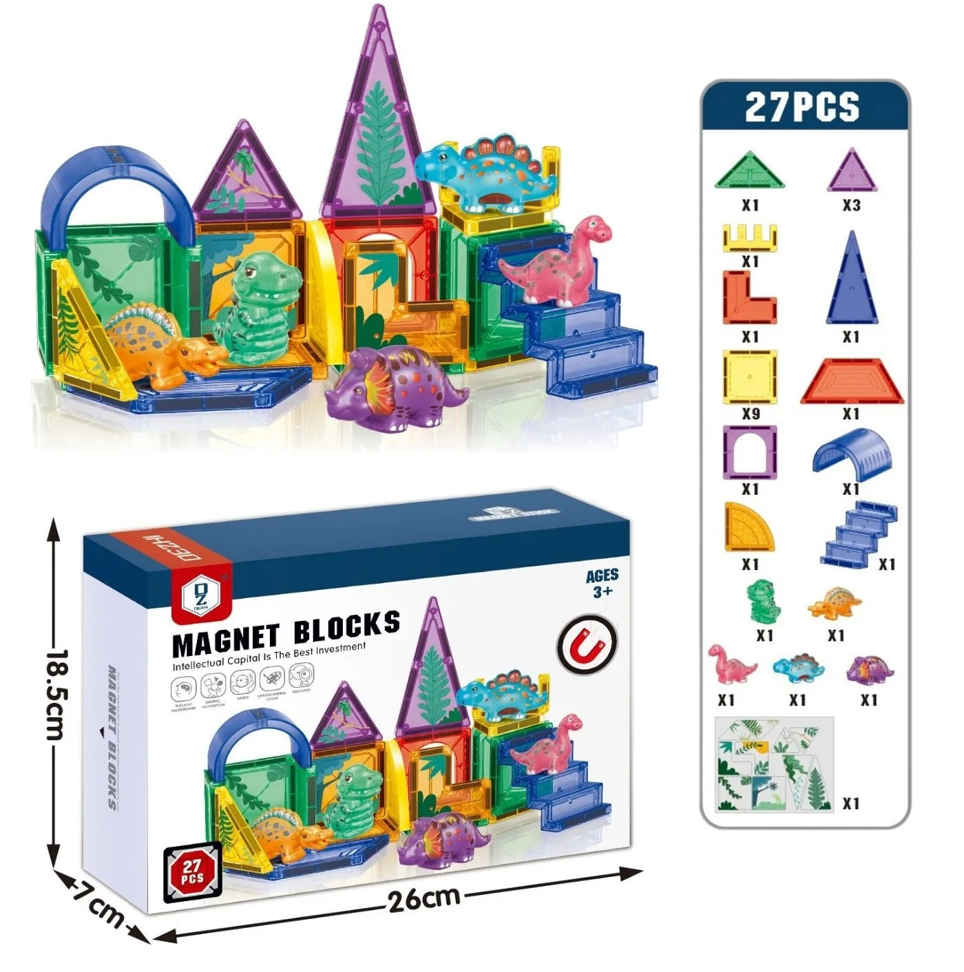 STEM Magnetic Tiles Construction Dinosaur Park Blocks - 14A