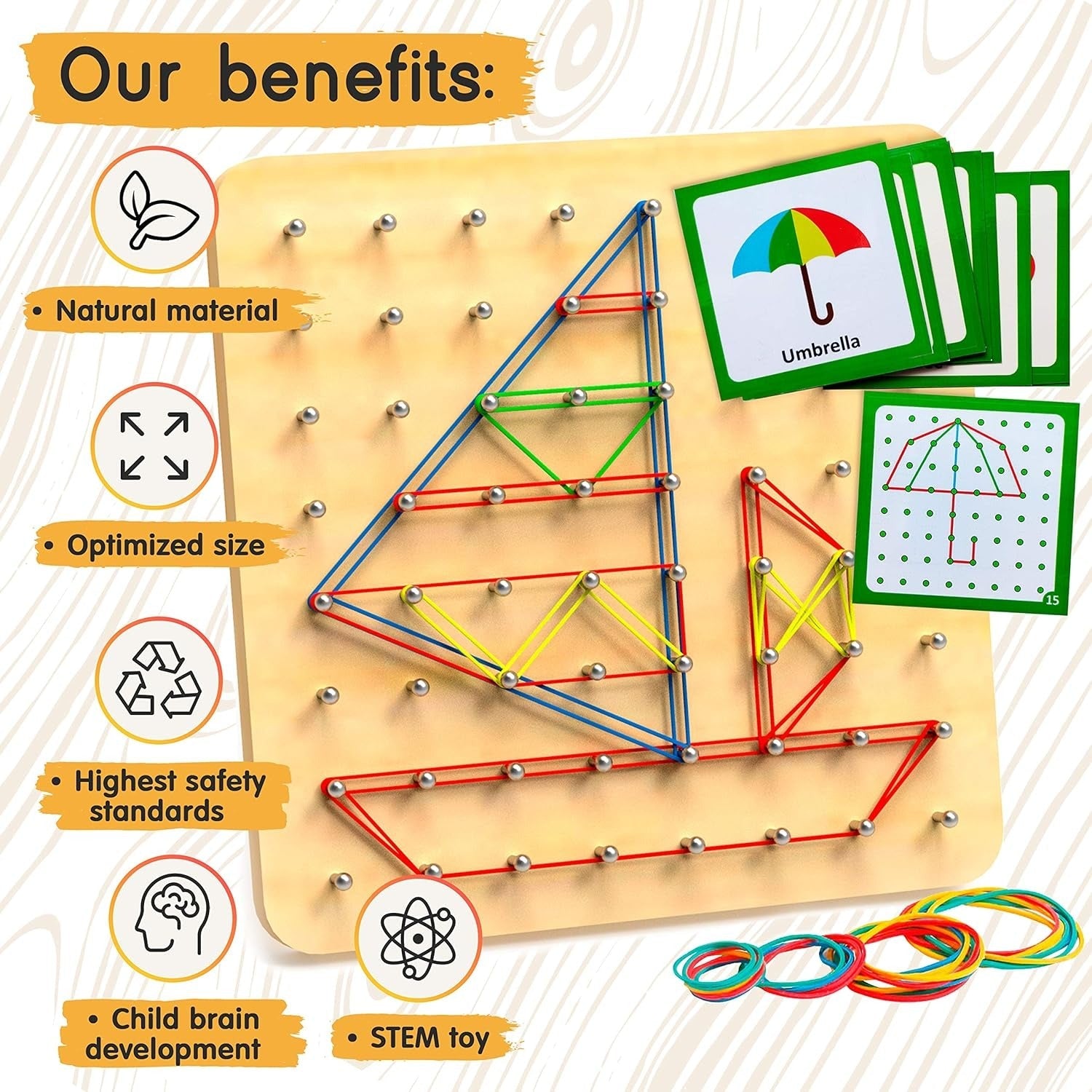 Wooden Geometry Geoboard Pattern Rubber Band Kit - 641