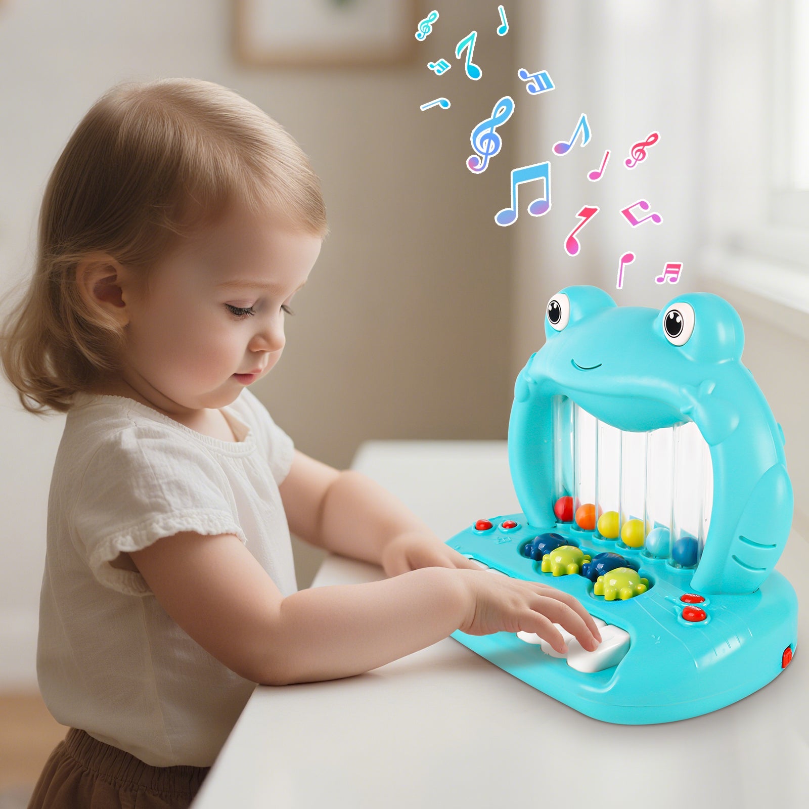 Blowing Ball Frog Piano Toy for Toddlers, Educational Musical Keyboard with Lights & Sounds, Early Learning Development Toy with Color Balls and Piano Keys for Boys & Girls Ages 18+ Months
