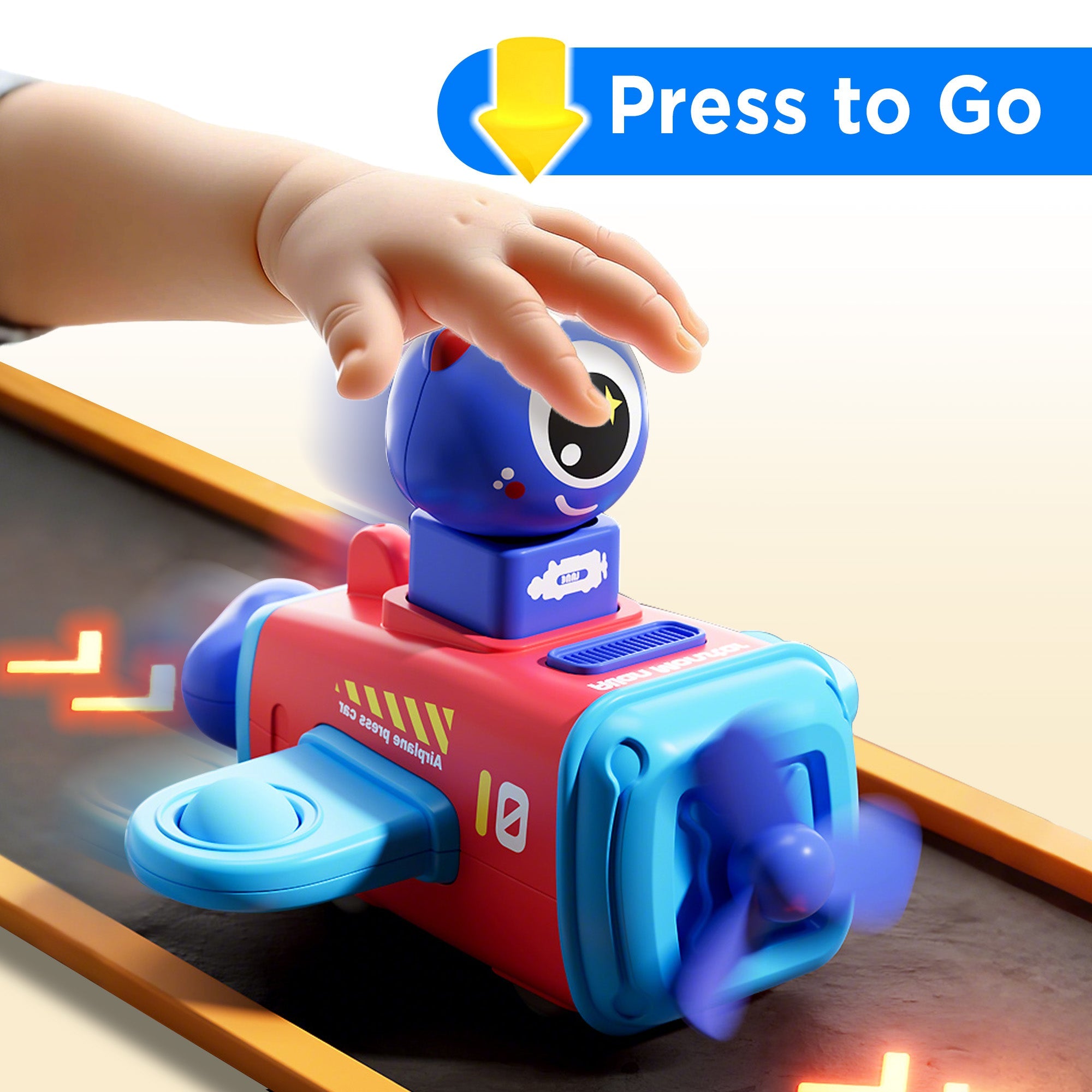 Juego de juguetes de coche de avión Fidtoy Press to Go para niños pequeños