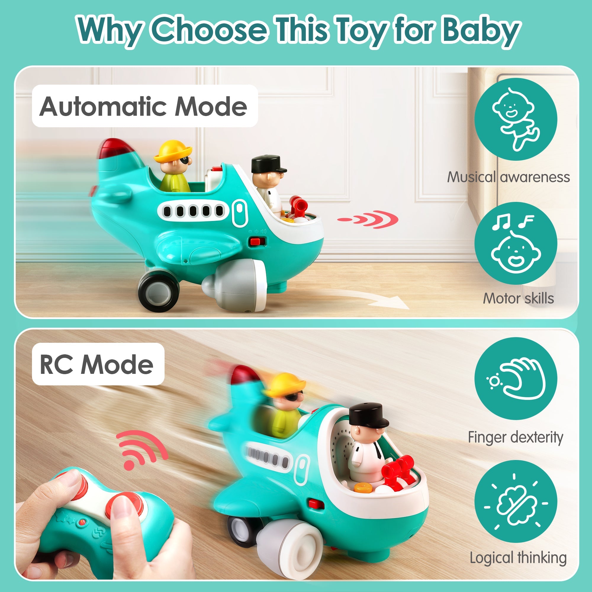 Juguete de avión teledirigido Fidtoy con luces y sonidos para niños pequeños