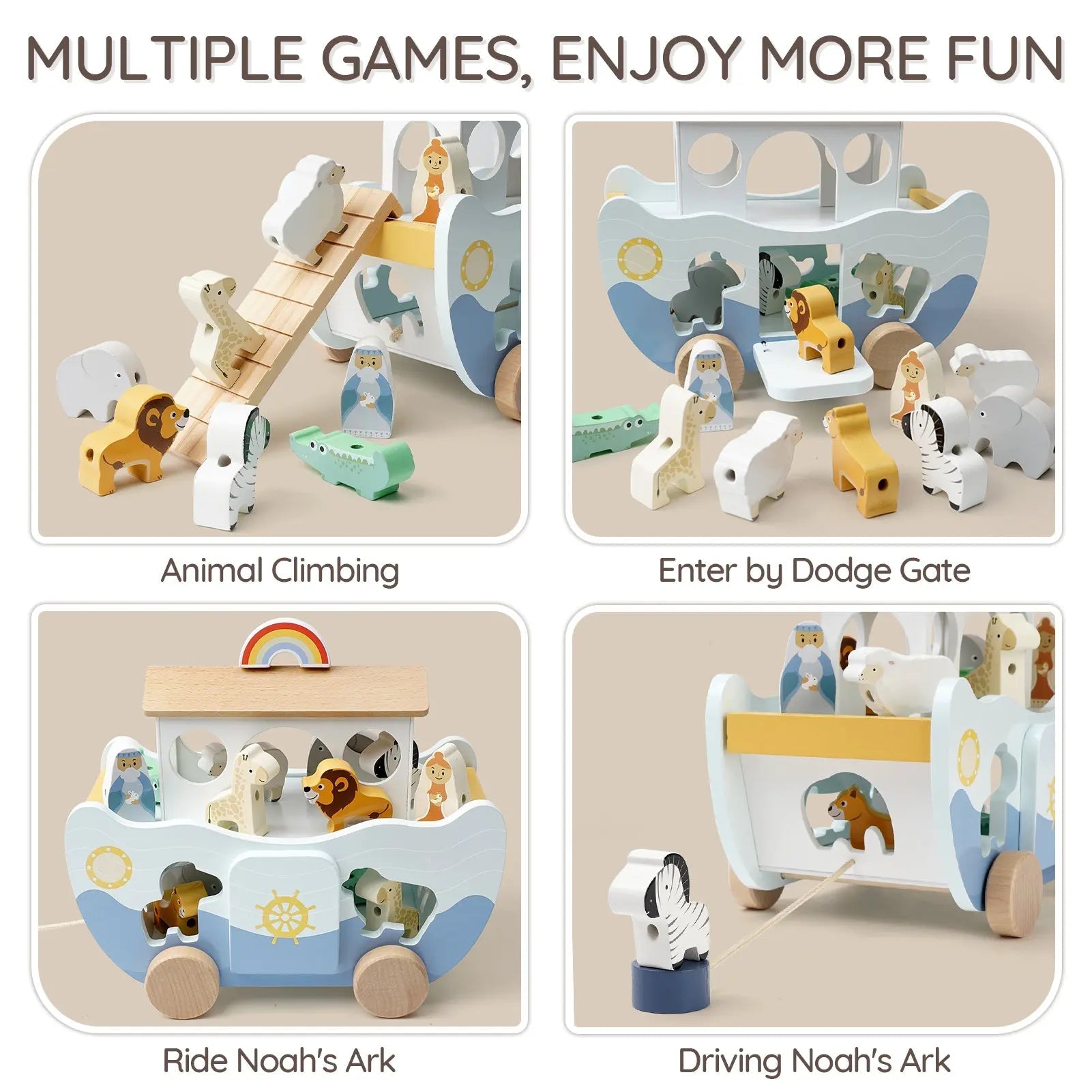 Arca de Noé de madera | Set de juego Montessori de inspiración religiosa para niños pequeños