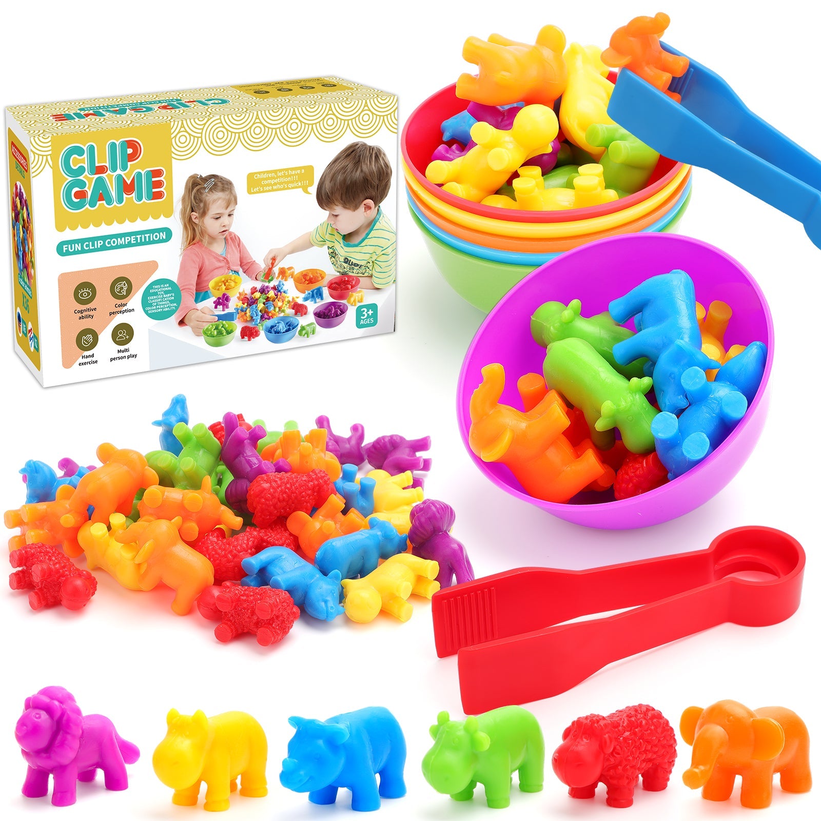 Animal Counting Colour Sorting Toys for Toddlers with Matching Bowl and Tweezers Montessori Math Skills Game Educational Learning Toys for 3 4 5 Years Old