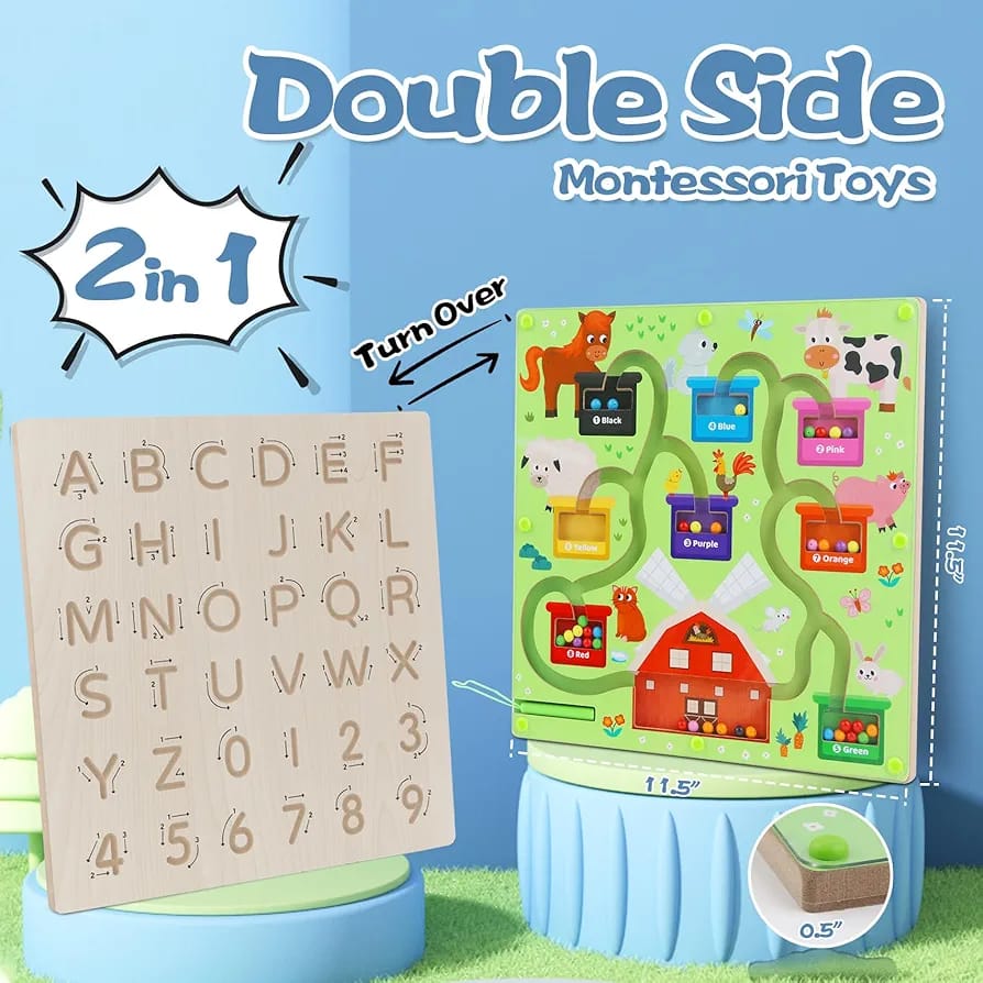 2in1 Color Magnet Maze Bead Ball and Alphanumeric Tracing Board