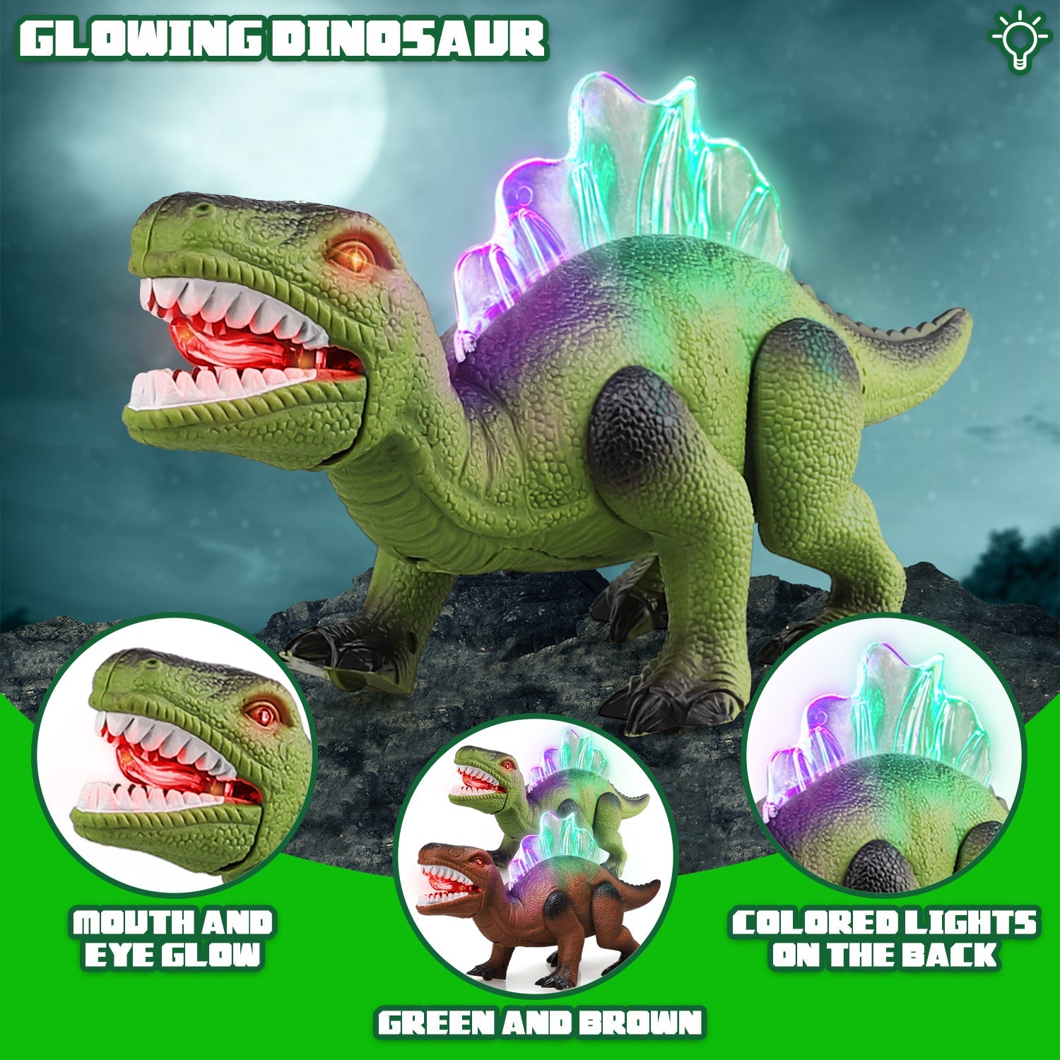 Fidtoy Walking Dinosaur Toy for Kids with Lights and Roar