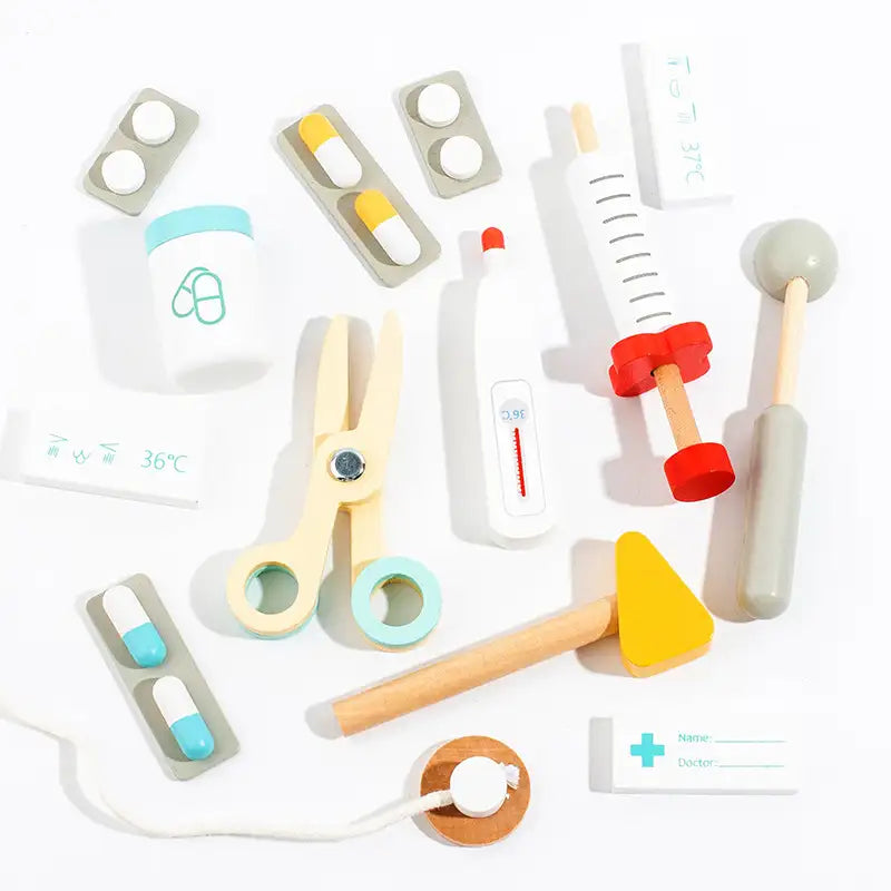 Kit Médico de Madera Montessori para Niños Pequeños – Set de Juguetes Médicos de Simulación