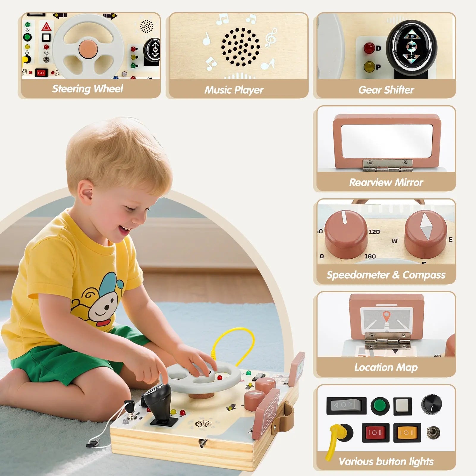 Steering Wheel with Lights & Sounds for Toddlers 1-3