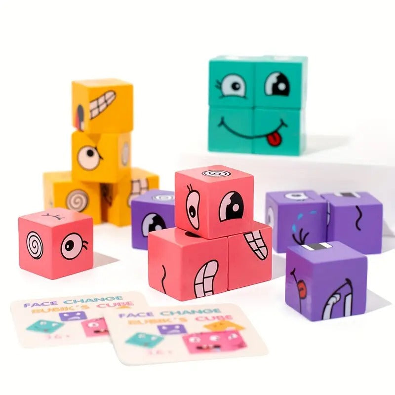 Wooden Face Changing Magic Cube Puzzle with Buzzer - 2 to 4 Players