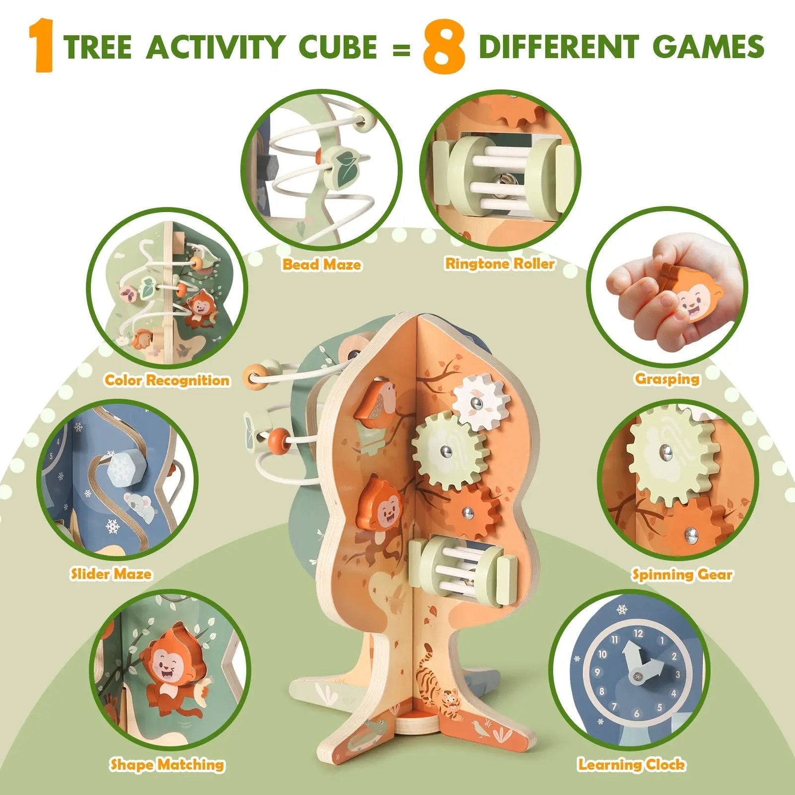 Cubo de aprendizaje temático de árbol 8 en 1 para niños pequeños - Juguete educativo Montessori