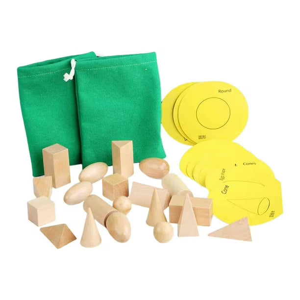 Fidtoy Wooden Geometric Shape Puzzle Set for Kids | 20 3D Shape Blocks, 10 Matching Cards, Montessori Geometry Learning Toy, Spatial Reasoning & Hand-Eye Coordination Toy Age 3+