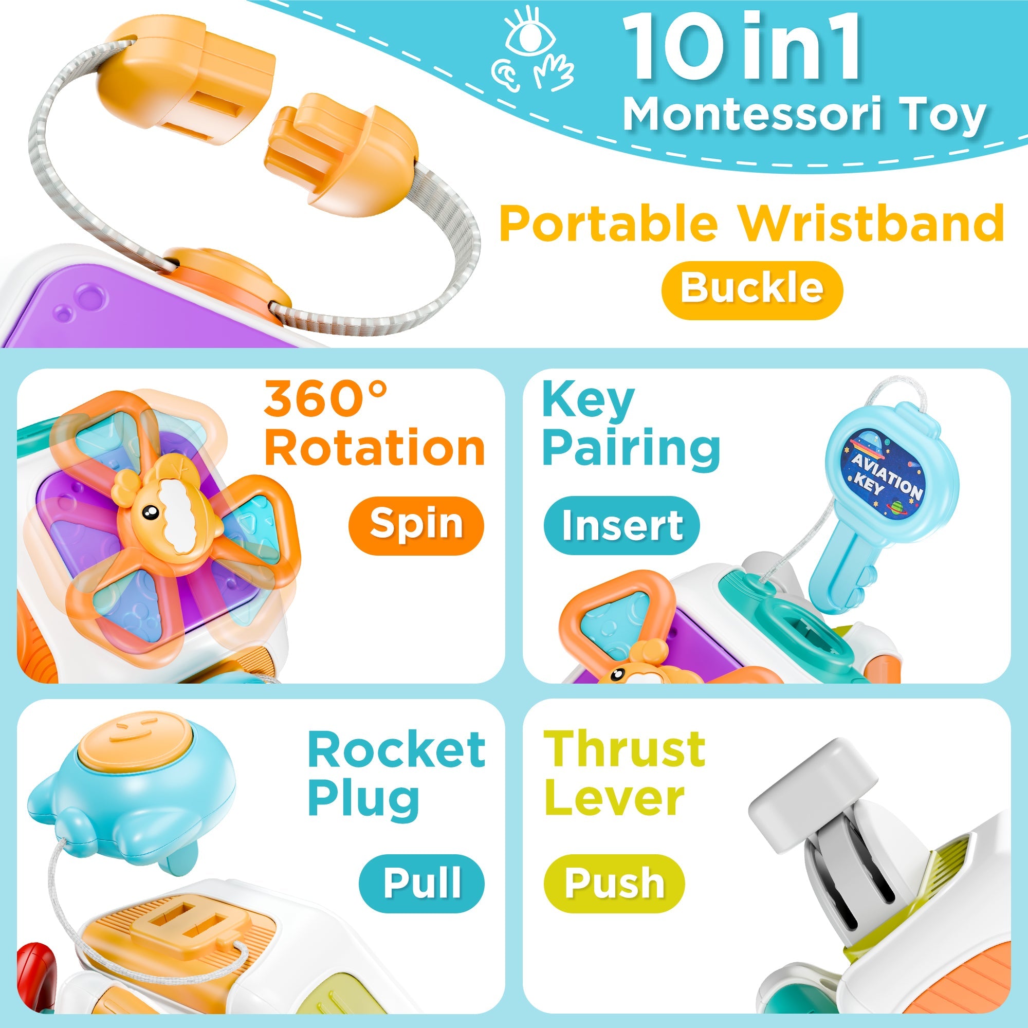 Baby Busy Board Cube, Montessori Sensory Toys for Toddler 1-3, Infant Carseat Plane Travel Toy