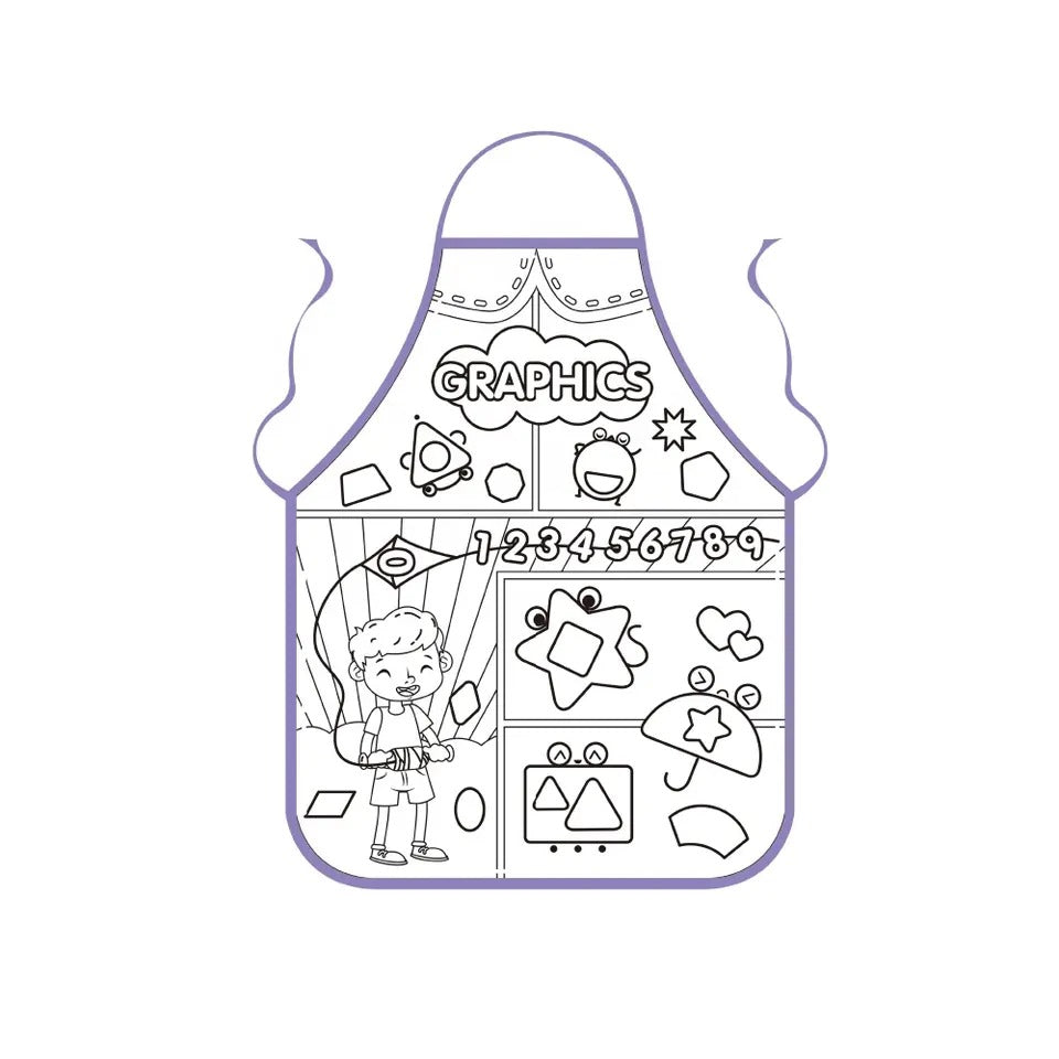 Washable Drawing Apron with 12 Colorful Marker Set - 10D