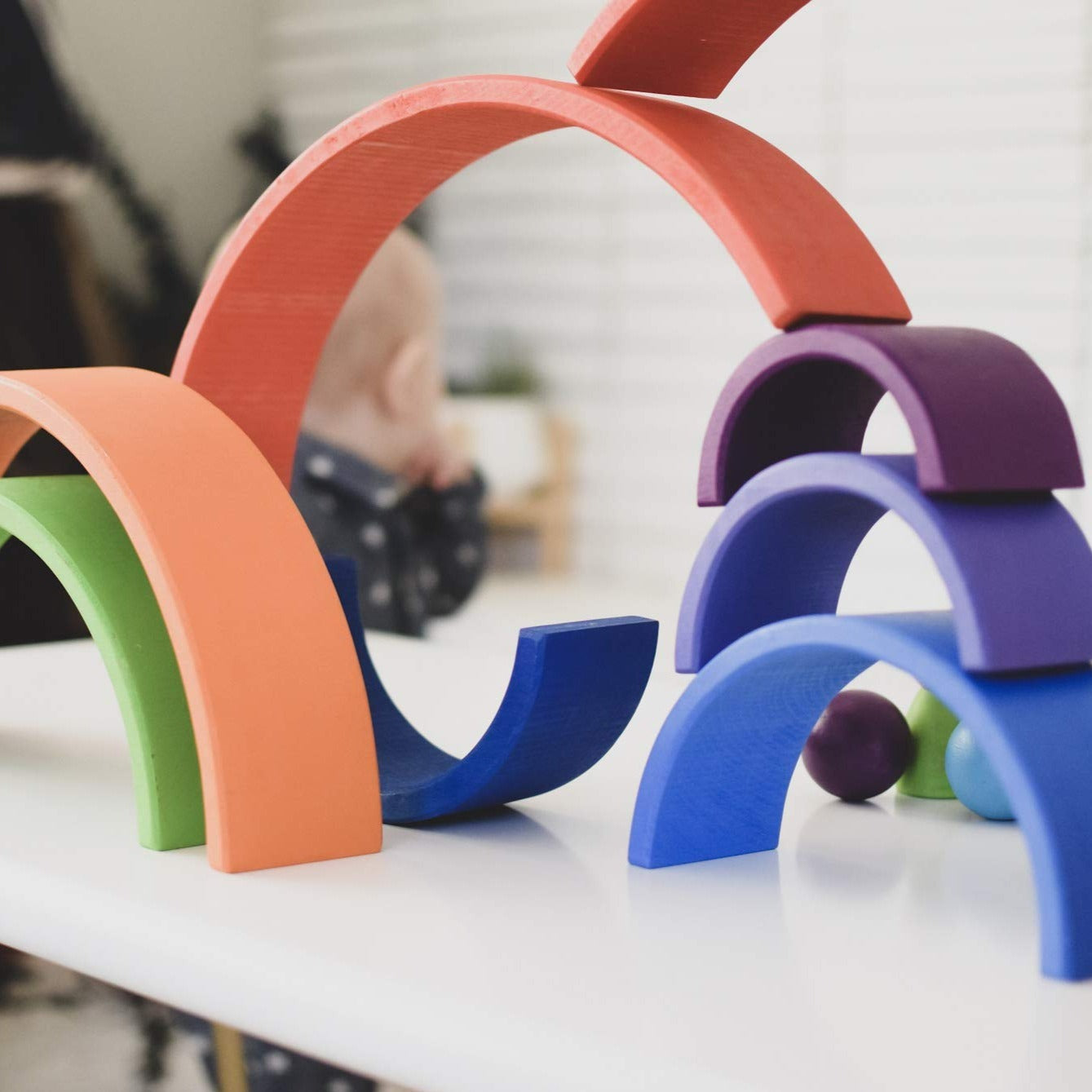 12 Piece Large Rainbow Wooden Stacking Toy- Open ended wooden toys