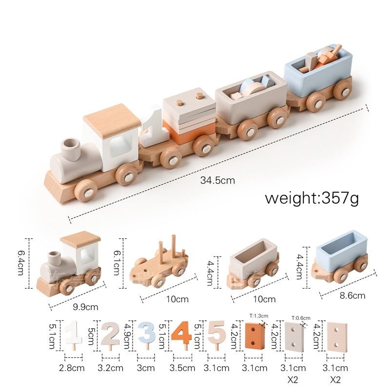 Fidtoy Wooden Birthday Train Toy with Number Blocks