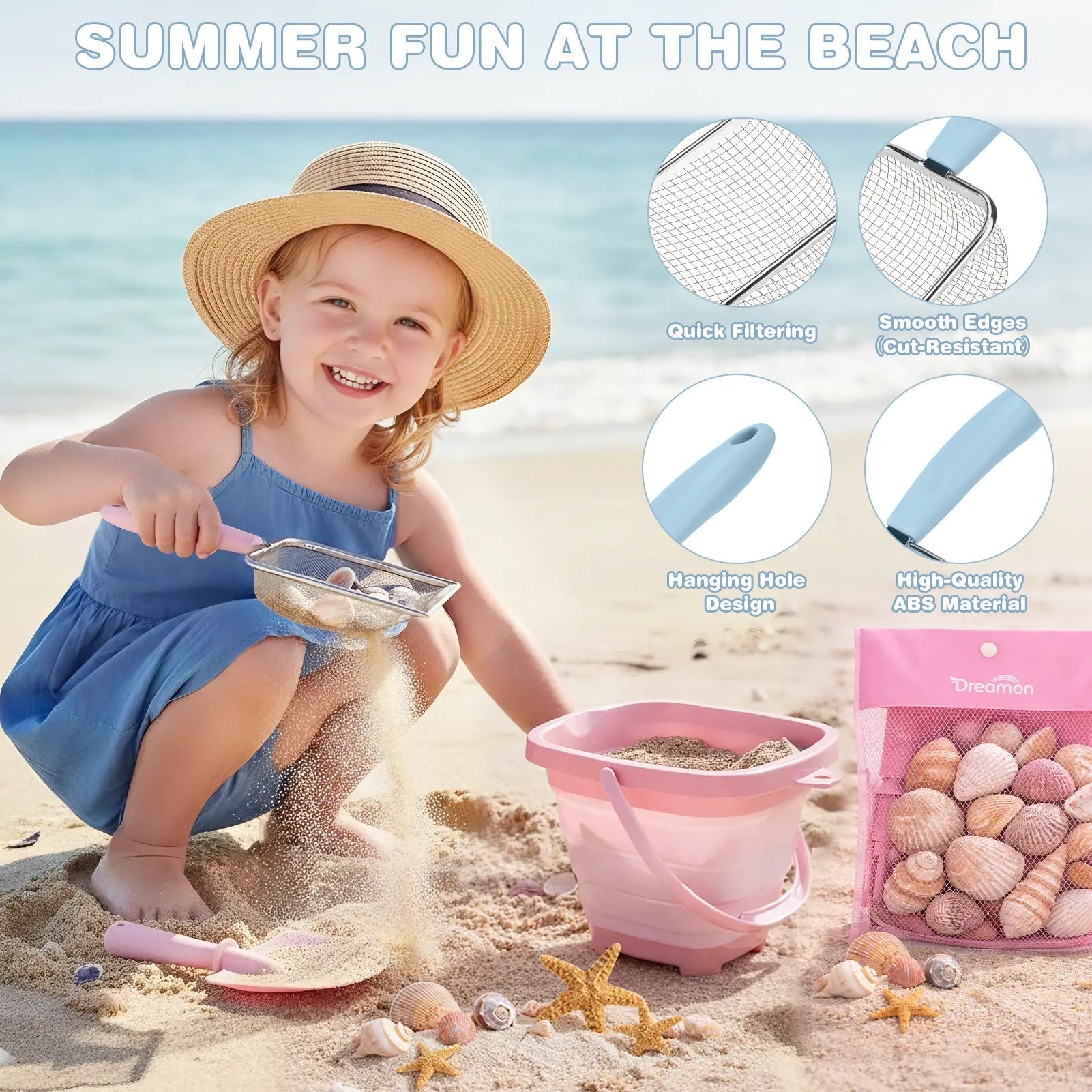 Fidtoy Portable Beach Sand Toy Set for Kids 3-10 - Treasure Hunting Fun