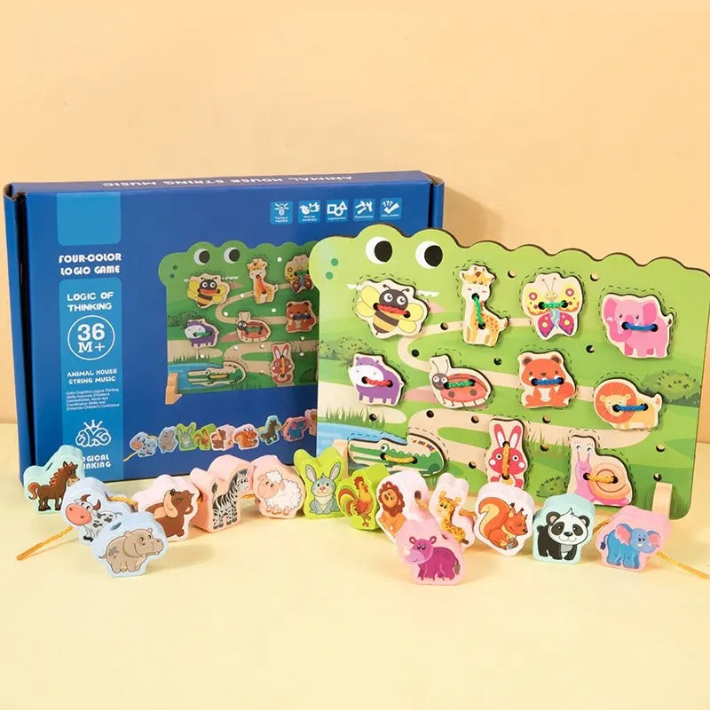 Wooden Animal Lace Pull String Kit - 062