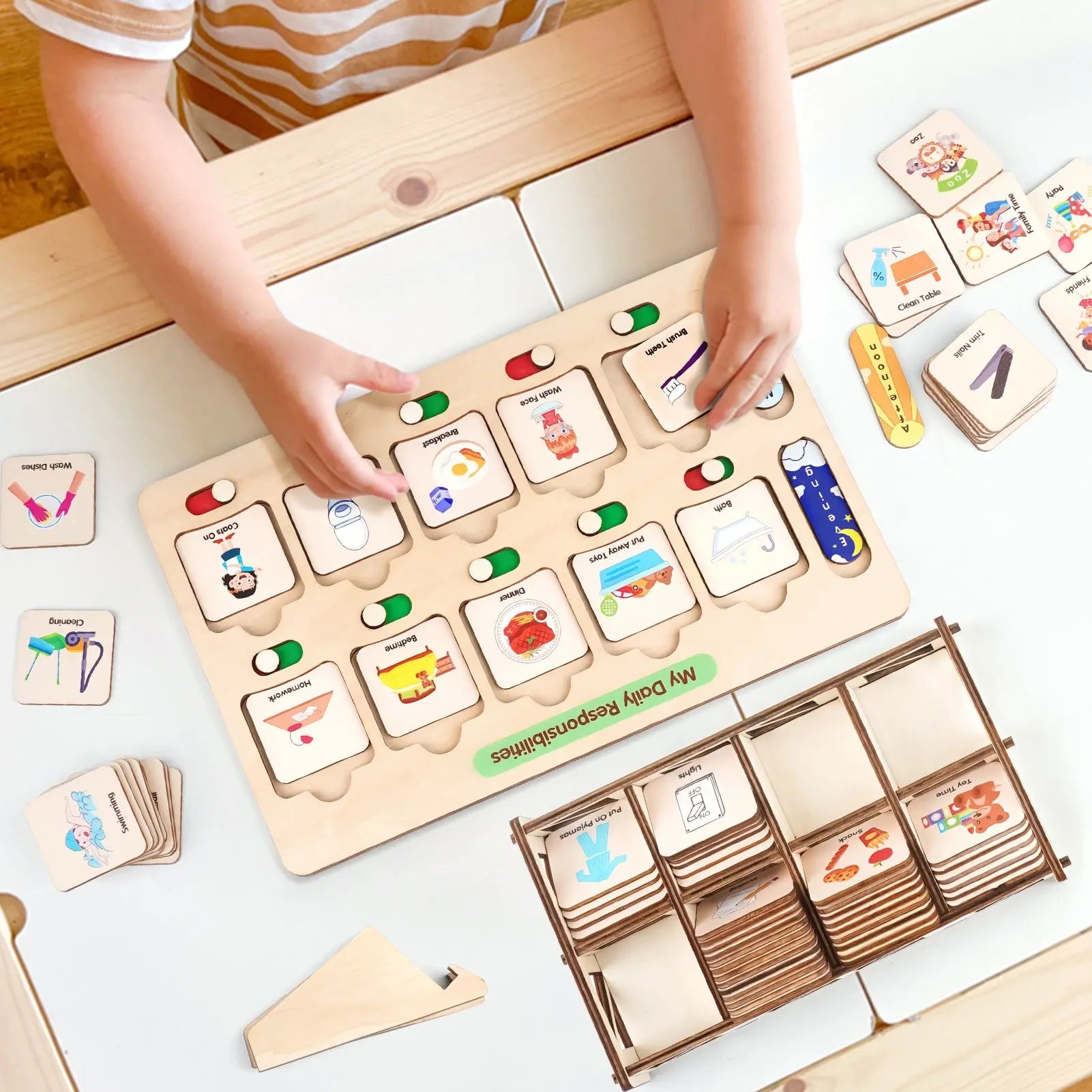 Calendario visual Montessori de madera para niños - Tablero de rutina diaria para niños de 3 a 6 años