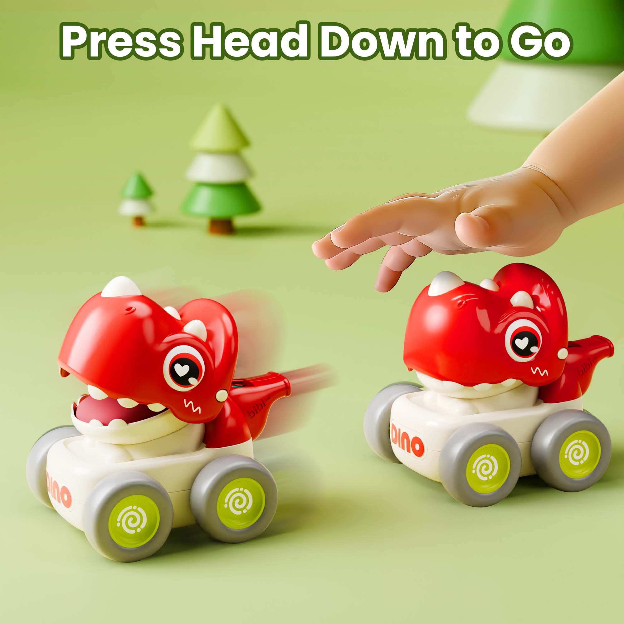 Fidtoy Jouet de voiture Dinosaure à presser et avancer avec sifflet pour les tout-petits