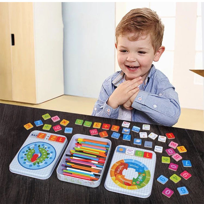 4in1 Wooden Montessori Toys for Toddlers-Math Counting Sticks Magnetic Numbers