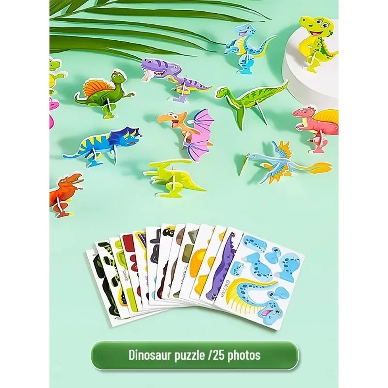 3D Dinosaur Puzzle Set – Montessori Wooden Animal Building & Learning Toy for Kids