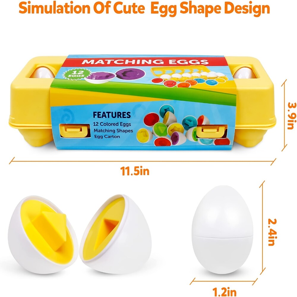 Jeu d'œufs à emboîter pour l'apprentissage des couleurs et des formes - 12 pièces - XB4