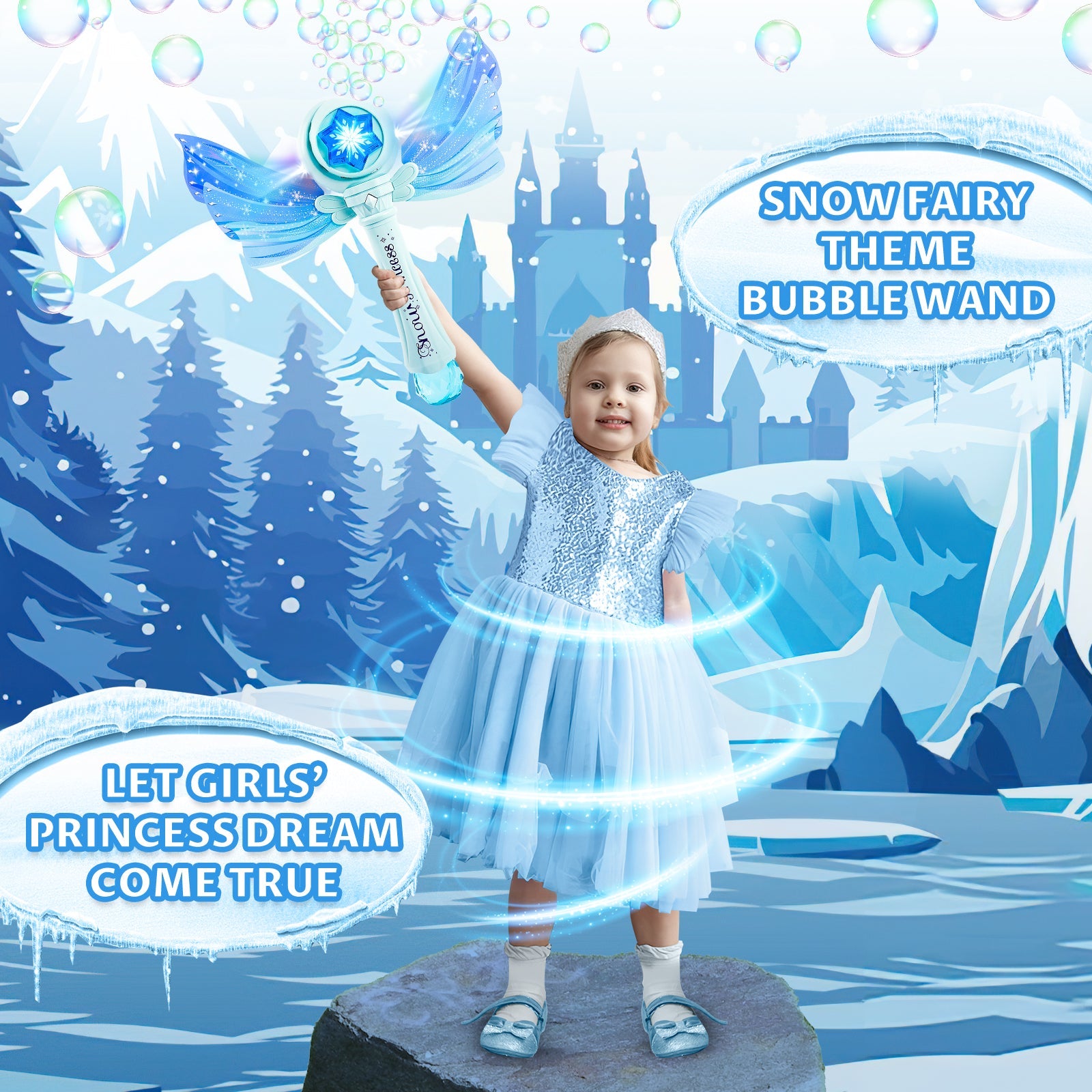 Magical Princess Bubble Wand with Wings Automatic Bubble Machine for Kids with Music Lights Indoor Outdoor Garden Adorable Toy for Kids