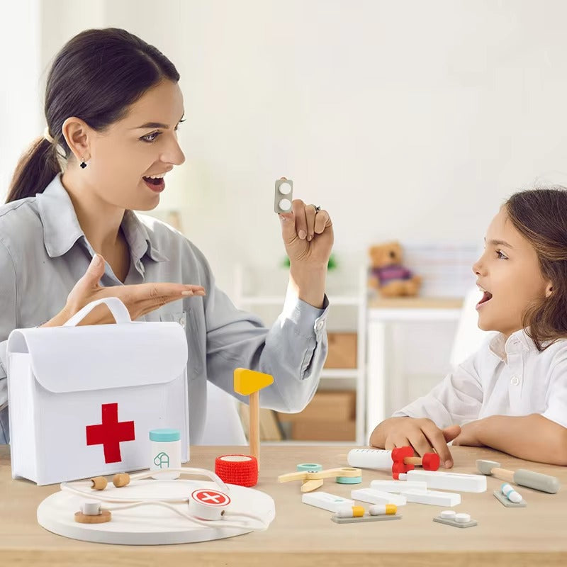 Kit Médico de Madera Montessori para Niños Pequeños – Set de Juguetes Médicos de Simulación