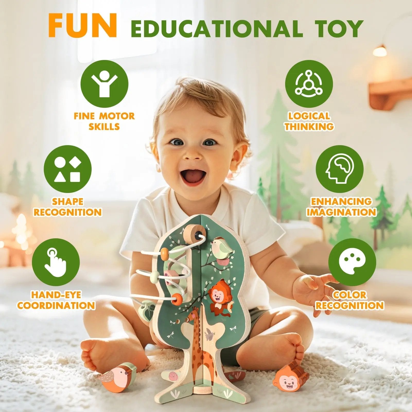 Cubo de aprendizaje temático de árbol 8 en 1 para niños pequeños - Juguete educativo Montessori