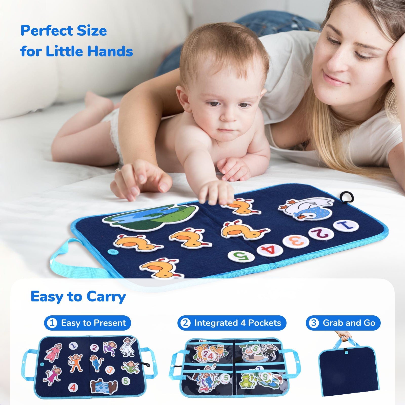 CHEFAN Felt Board for Toddlers, Felt Pieces Storytelling Flannel Board with 5 Little Ducks, 5 Little Monkeys and 5 Green Speckled Frogs Stories for Preschool Activities, 4 Sets