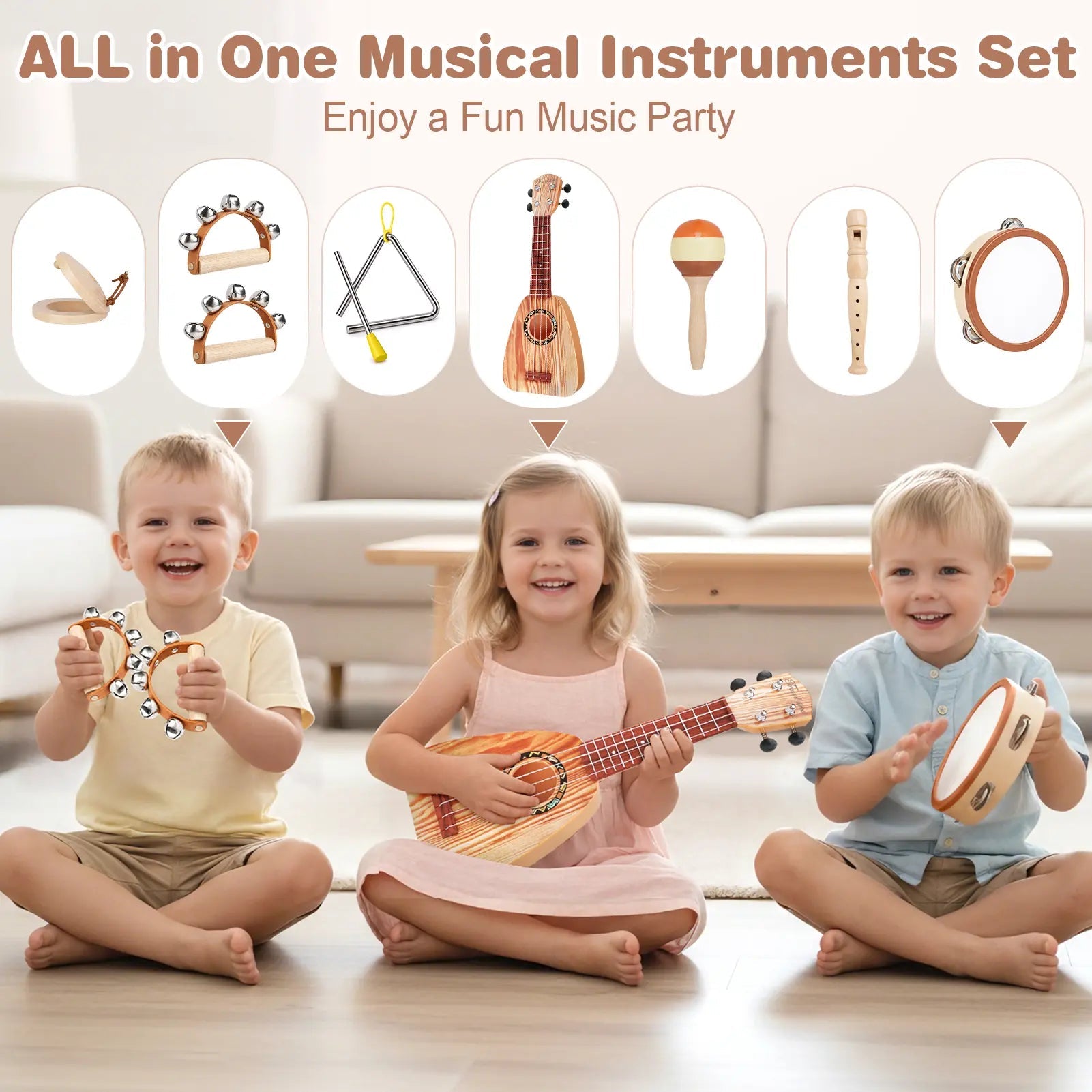 Fidtoy - Juego de 7 juguetes musicales para niños pequeños, juego de instrumentos de ukelele para el aprendizaje del ritmo de los niños