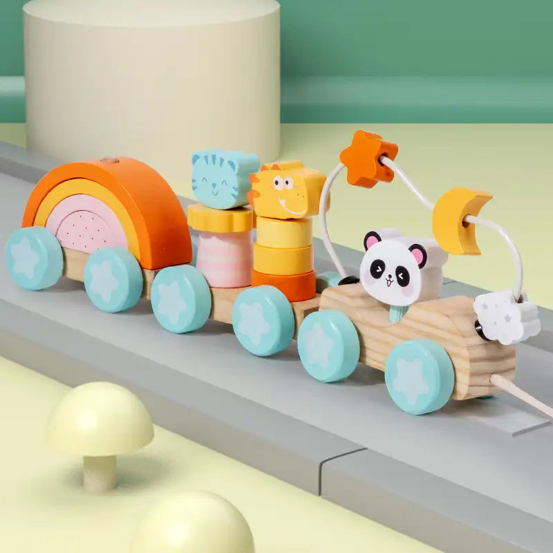 Jouet de train à tirer en bois Montessori pour les tout-petits – Jouet d'apprentissage éducatif