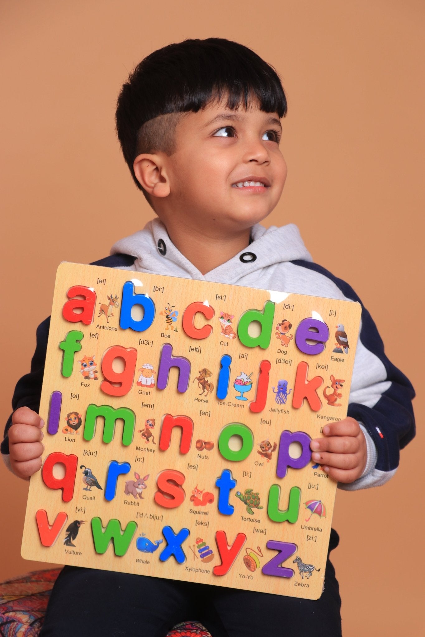 3D Wooden Alphabet & Number Board Combo – Capitals, Lowercase & Pictures