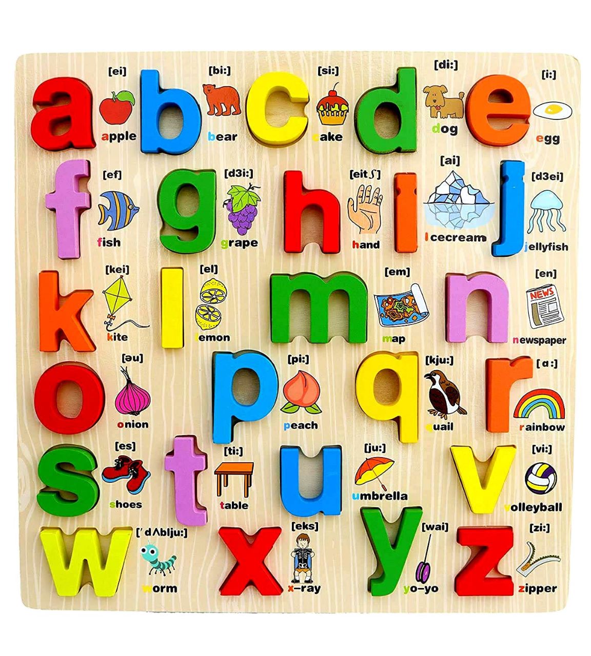 3D Wooden Alphabet & Number Board Combo – Capitals, Lowercase & Pictures
