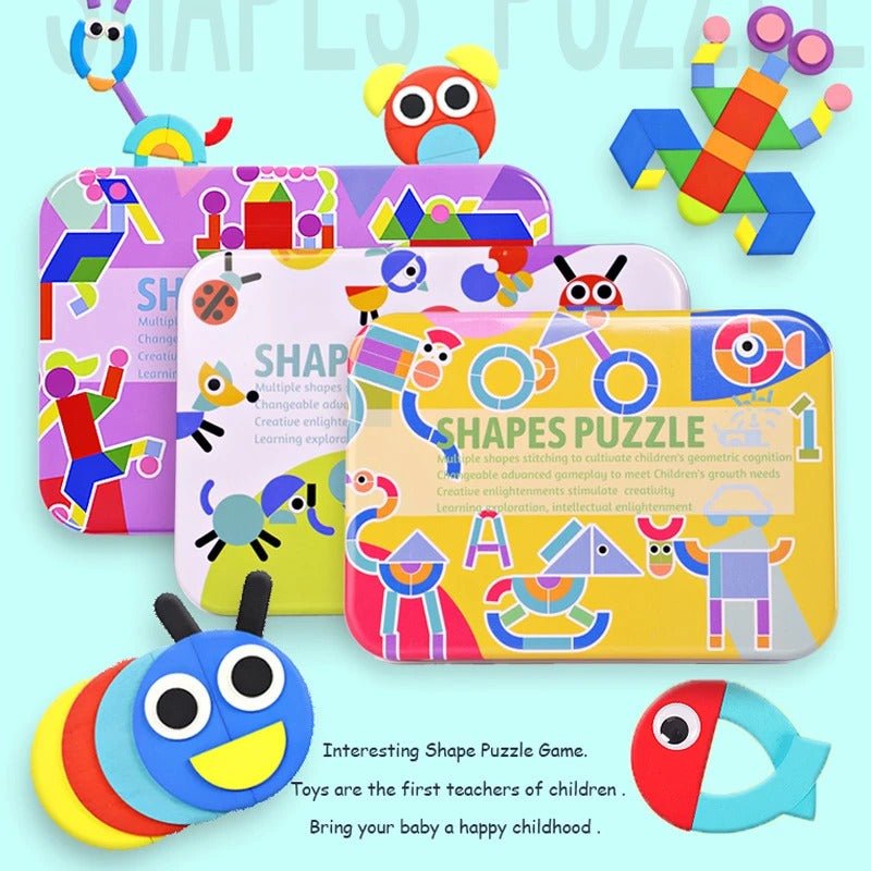 3D Jigsaw Puzzle Montessori Wooden Toys 2 in 1 Shapes Puzzle