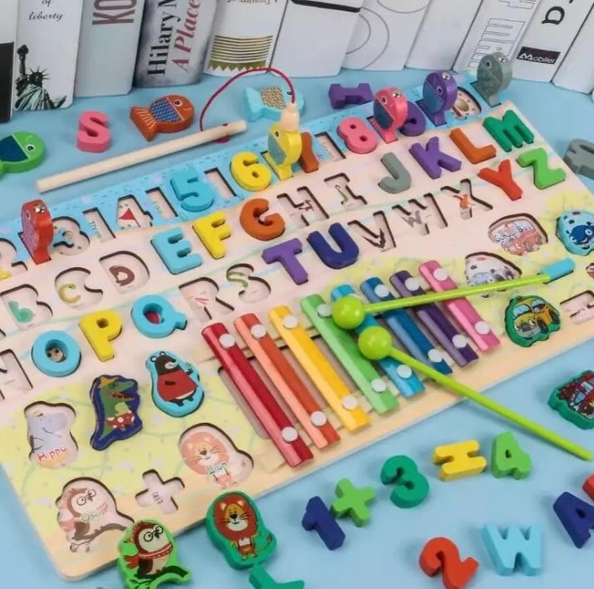 6in1 Wooden Alphanumeric Learning Xylophone Activity Board